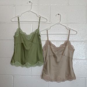 Two Silk Tank Tops With Lace Trim